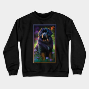 Tibetan Mastiff Dog Vibrant Tropical Flower Tall Digital Oil Painting Portrait 2 Crewneck Sweatshirt